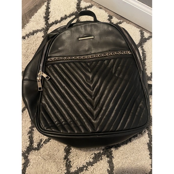 Aldo Handbags - Aldo Azarian Faux Leather Backpack Bag Quilted Chain Detail Black